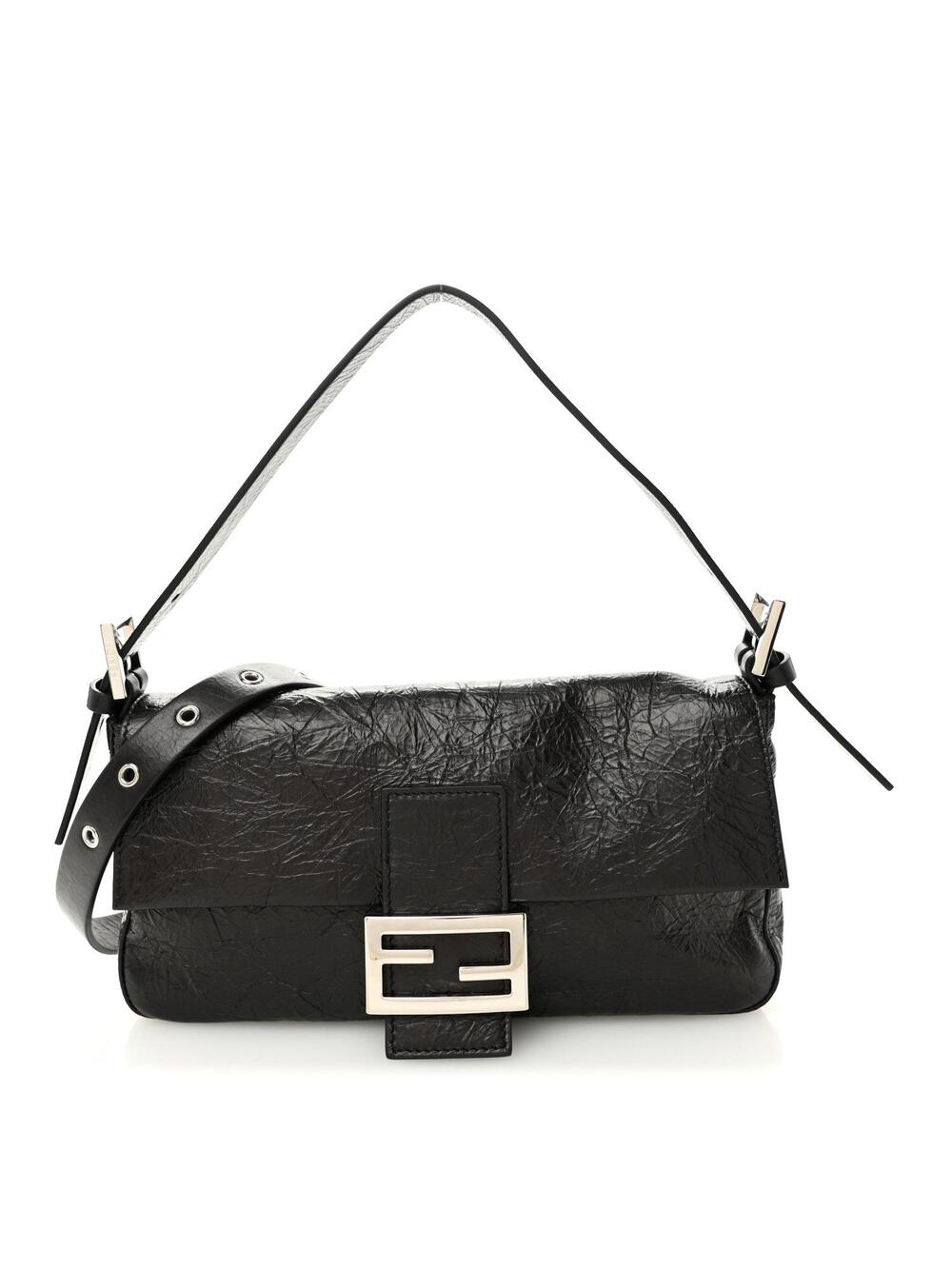 Fendi Crackled Calfskin Baguette Black #300553F41B